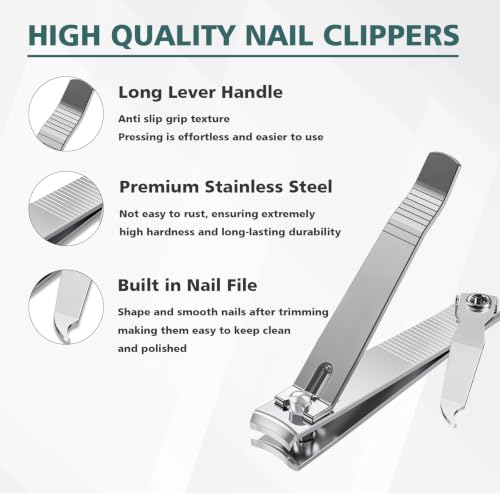 Nail Clippers Set,Fingernail&Toenail Clippers with Nail File,Silver - color: Silver