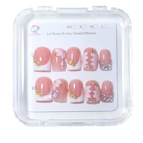 Handmade Short Square French Press On Nails |Reusable&Salon Quality-O912, L - color: O912, size: L