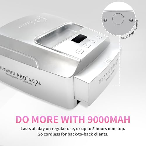 iGel Beauty Hybrid PRO 3.0 XL UV/LED Nail Lamp – Wireless Rechargeable 48W Nail Dryer, Extra Wide Full-Hand Curing, 9000mAh Battery, Smart Timer & Builder Gel Mode, Cordless Professional Lamp - color: Silver