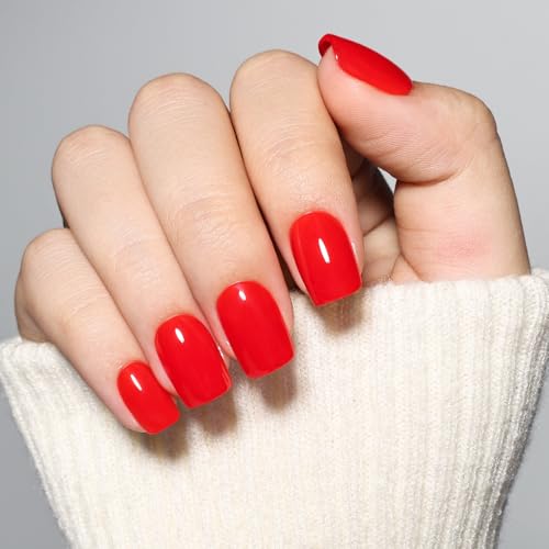 Red Press On Nails - Classic Red Short Square Fake Nails - color: 4B - ClassicRed