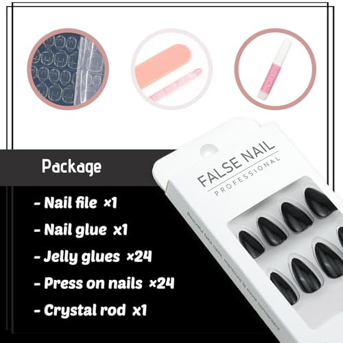 Black Acrylic Press on Nails Almond Shaped Medium Fake Nails - color: 18-Black