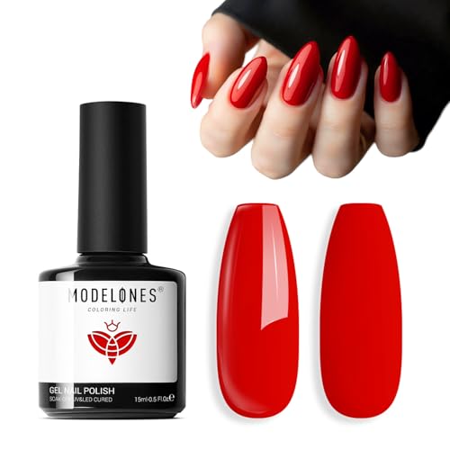 modelones Red Gel Nail Polish Soak Off UV/LED Gel Polish 15ML - color: A1-Red Solid