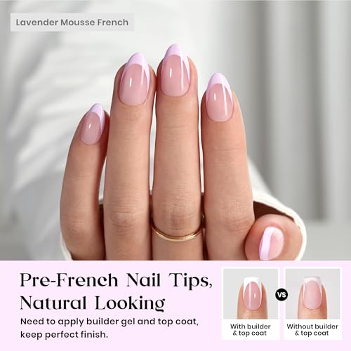 Beetles Purple French Tips Press On Nails, 160 Pcs Short Almond - color: 5 - Purple French - S