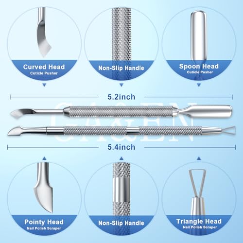 2PCS Metal Silver Cuticle Pusher Tool and Scraper Nail Pusher - color: Silver