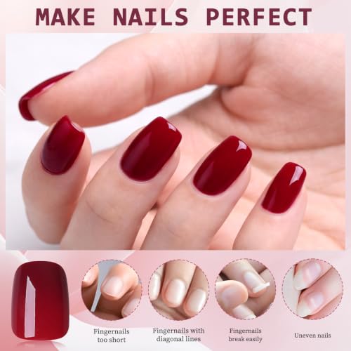Short Red Press on Nails Square Fake Nails Press ons Red Glue Nails-G - color: Wine Red
