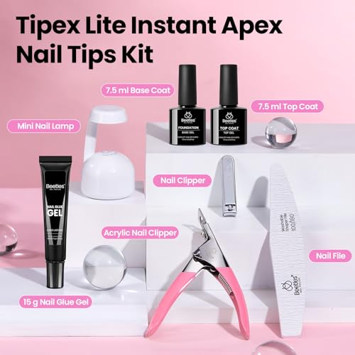 Beetles Tipex Lite Apex Nail Tips Kit, Short Almond, 192pcs 16 Sizes