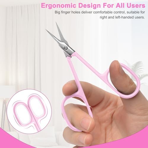 CGBE Curved Cuticle Scissors, Extra Fine Pointed Tip, for Russian Manicure - color: Pink