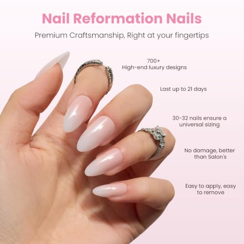 Nail Reformation Soft Fade Press On Nails, Medium Almond, 15 Sizes 30Pcs - color: Soft Fade MA