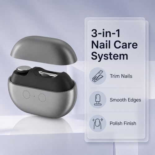 Electric Nail Clipper, 3-in-1 Automatic Trimmer for Seniors, Gray - color: Gray