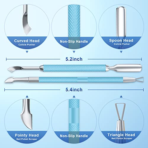 2PCS Turquoise/Lake Blue Cuticle Pusher Tool and Scraper Nail Pusher - color: Turquoise/Lake Blue