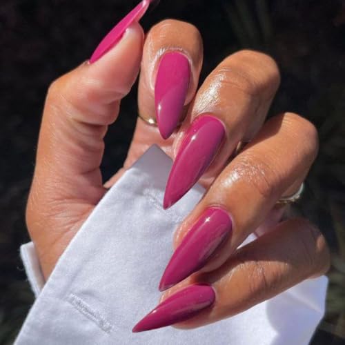 Rose Red Press on Nails Almond Long Glossy Fake Nails for Women - color: 12-Rose Red