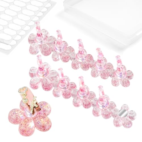 Nail Stand for Press On Fake Nails Painting Display Practice - color: Pink Flower, size: Medium
