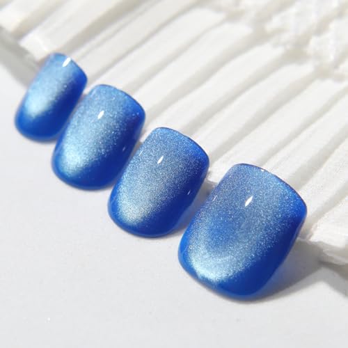 Royal Blue Press on Nails Short Square, Cat Eye Fake Nails, 30Pcs - color: B01-Ice Blue
