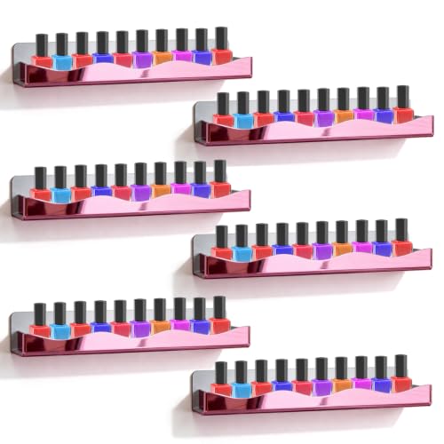 15" Nail Polish Wall Rack 6 Pack, Wall Mounted Organizer Holds 66+ Bottles - color: Rose Red-polished