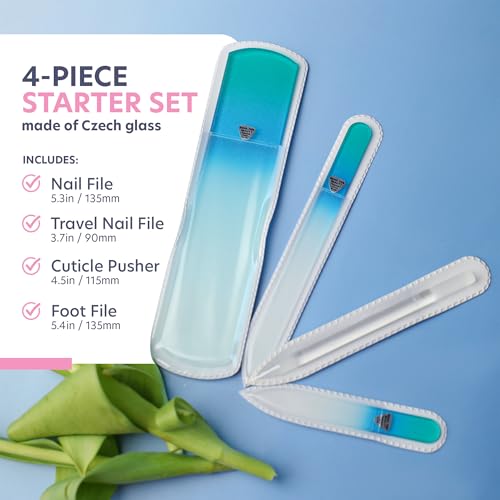 Bona Fide Beauty Czech Glass Gift Set: Foot File, Nail File, Cuticle Pusher - color: Blue