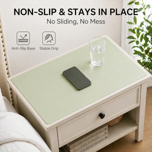 Leather Nightstand Mat for Bedside Table, Waterproof Vanity Desk and Nail Table Mat, Non-Slip Dresser Top Cover for Makeup, Perfume and Daily Essentials(Green, 23.6"*15.7") - color: Green, size: 23.6" x 15.7"
