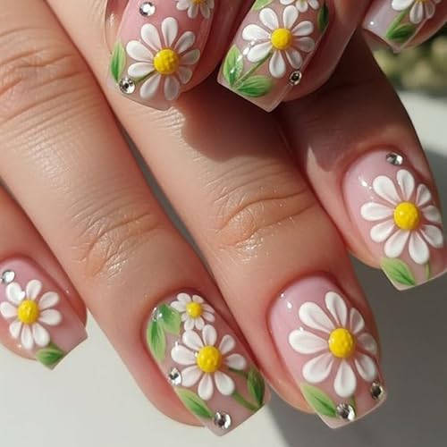 Short Square Press on Nails octoswave Flower Design Fake Nail 24Pcs - color: 13