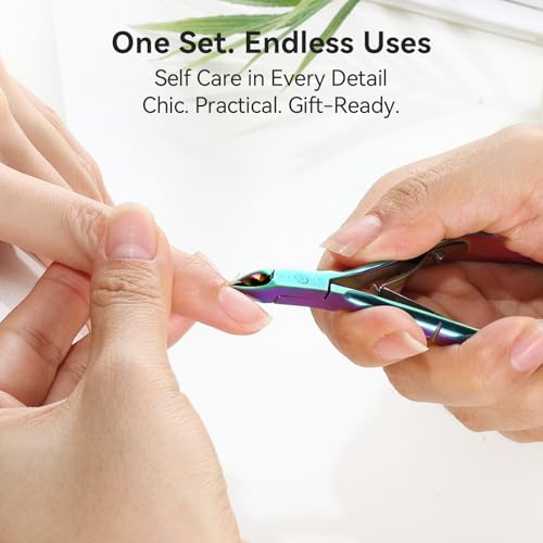 Makartt Rainbow Titanium Sharp Cuticle Nipper and Pusher Set - color: Multi-colored