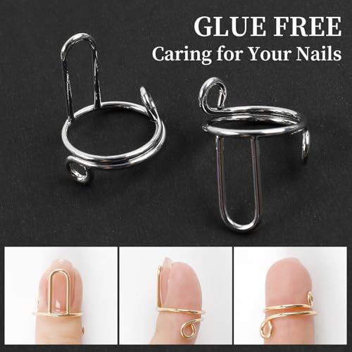 20Pcs Wudu Nail Rings with 120PCS Adhesive Nail Tabs-Gold & Silver - color: Gold & Silver