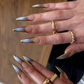 BABALAL Stiletto Press on Nails Long Fake Nails French Tip Brown Ombre Glue on Nails Chrome Acrylic Nails Almond Full Cover Gel Artificial Stick on False Nails