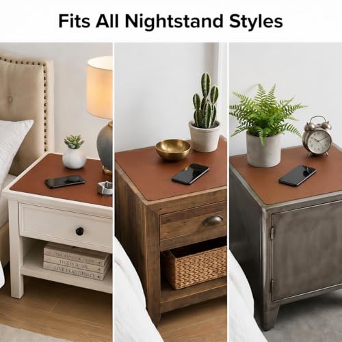 Leather Nightstand Mat for Bedside Table, Waterproof Vanity Desk and Nail Table Mat, Non-Slip Dresser Top Cover for Makeup, Perfume and Daily Essentials (Brown, 23.6"*15.7") - color: Brown, size: 23.6" x 15.7"