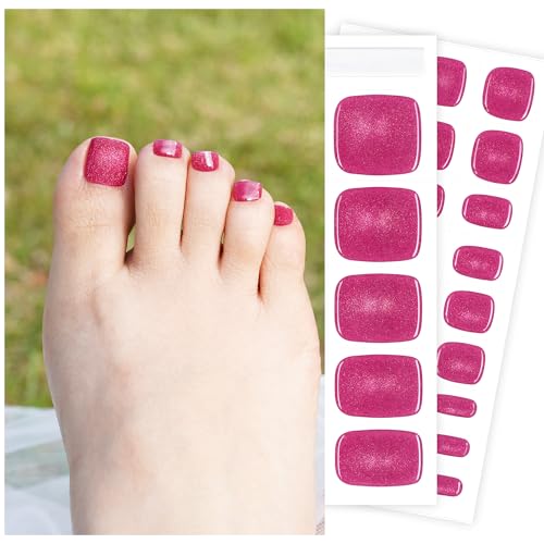 DANNI & TONI Semi Cured Gel Toenail Strips Magenta Fushcia Cat Eye Glaze Toe Nail Stickers Gel Pedi Wraps 37 Stickers |Magenta Mystique - color: Magenta Mystique