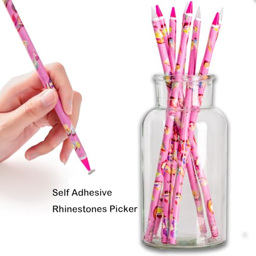 17Pcs Rhinestone Picker Tool Kit, Self-Adhesive Wax Pencil for Rhinestones and Diamond Painting, Jewel Picker Tool Dotting Tools for Nail Art, Little Nail Gem Tool with 8 Rhinestone Tray Nail Tweezers - color: 17pcs