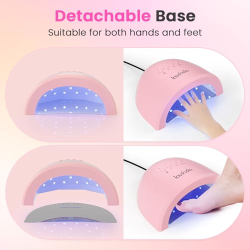 Lavinda UV LED Nail Lamp for Gel Polish, 48W UV Light for Nails Professional Nail Dryer Fast Curing Lamp with 4 Timers, Smart Sensor, Detachable Base for Hands & Feet Home Salon DIY Manicure - Pink - color: Pink Arc