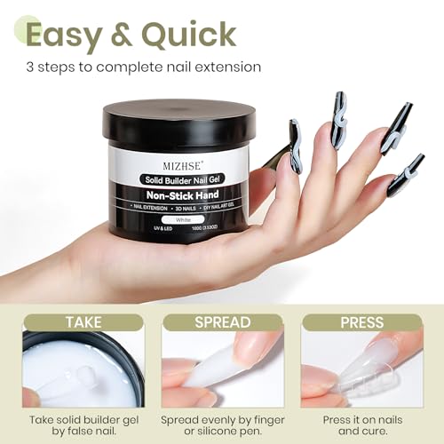 MIZHSE White Solid Builder Gel for Nails, Sculpting Gel Non-sticky Hand - color: 100g White