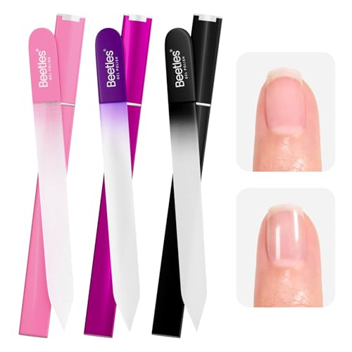Beetles Glass Nail File 3 Pack for Natural Nails, Double-Sided Crystal File - color: A-Multicolor-3