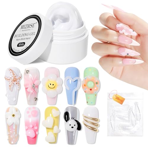 MIZHSE Solid Builder Gel, Non-Sticky White Sculpting Gel for Nails - color: 15g White