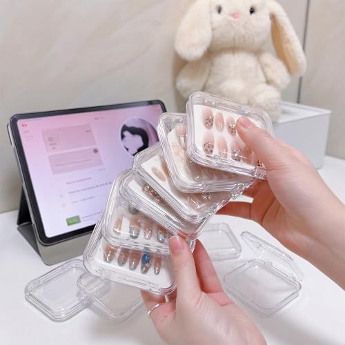 6 Pcs Press On Nail Storage Box with 60 Double Sided Adhesive Tapes, Clear Acrylic Nail Packaging Box, Fake Nail Display Case Organizer for Press Ons, Nail Art Business, Salon Supplies - color: 6 Pcs