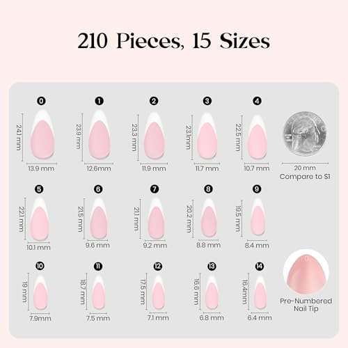 Beetles French Tips Press On Nails- 210 Pcs Medium Almond Nails - color: 2 - Pink French - M