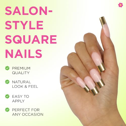 PaintLab Gold Chrome French Tip Press On Nails, Long Square, 30pcs Nail Kit - color: 24K Tips