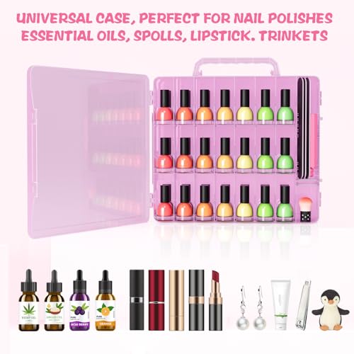 SUBAY Nail Polish Organizer Case for 48 Bottles, Double Side Nail Polish Holder for Storage Display, Portable Nail Polish Storage with 2 Toe Separators, 6 Adjustable Dividers for Space Saver, Pink - size: 1 Piece Pink