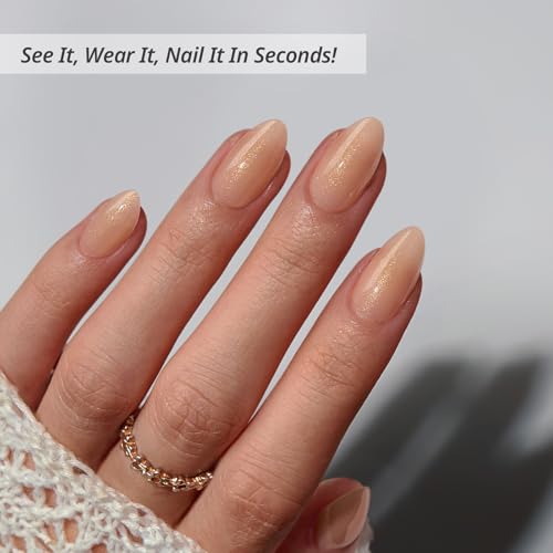 BTArtbox Press On Nails, Nude Almond Short Almond Fake Nails, 32Pcs Full Kit - color: A1-Glow Mates