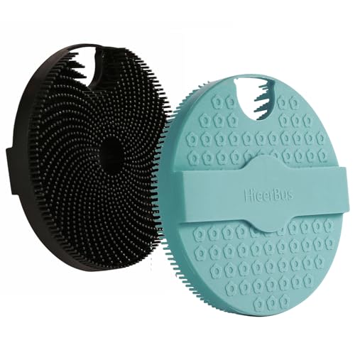 Silicone Body Scrubber Shower Brush 2 Counts,Super Exfoliating Body Brush with Non-Slip Strap-Effective Showering Exfoliation and Gentle Massage for Men Wome,Durable Use Brush (Black+Green) - color: Black+green