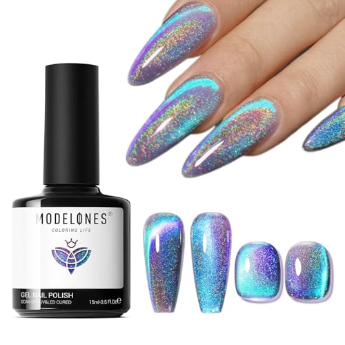 modelones Blue Purple Cat Eye Gel Nail Polish Soak Off UV/LED 15ML - color: A0-9D Cat Eye
