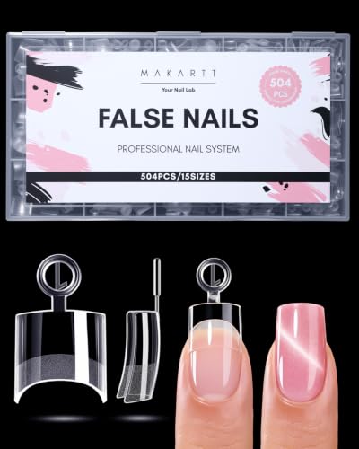 Makartt Short Square Half Cover Nail Tips, 15 Sizes Pre-Etched, 504 PCS - size: Short Square-Half Cover-504 Pcs