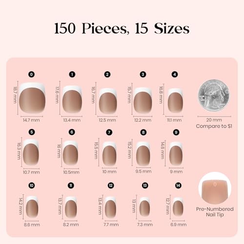 Beetles French Tip Press On Nails - Brown Short Square 150 Pcs - color: 4 - Brown French - S - 01
