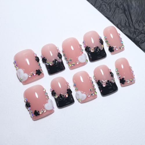 Handmade Short Square French Press On Nails | Reusable&Salon Quality-O905,L - color: O905, size: L