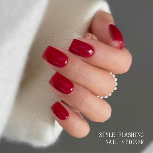 JMEOWIO Semi Cured Gel Strips Nail Art Sticker Wrap Red - color: Red