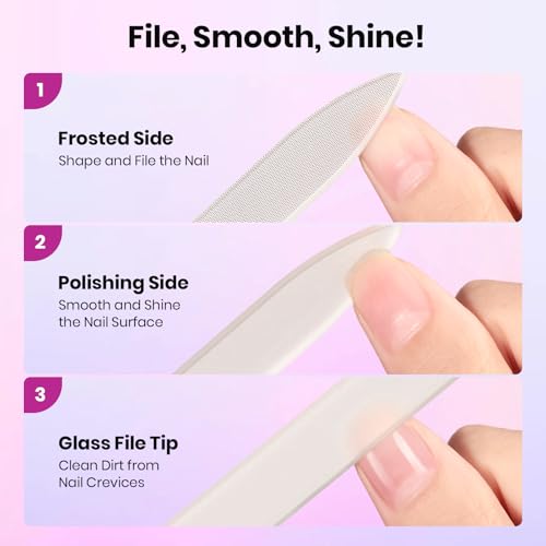 Beetles Glass Nail File 3 Pack for Natural Nails, Double-Sided Crystal File - color: A-Multicolor-3