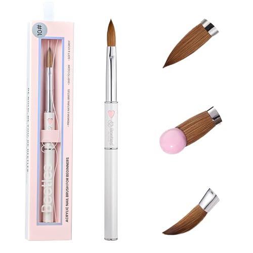 Beetles Acrylic Nail Brush Kolinsky Hair Bristles Round Shaped Metal Handle - color: C-Silver-1
