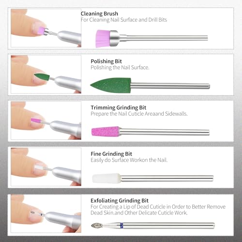 10pcs Nail Drill Bits Set,Cuticle Clean Nail Bit,Diamond Nail Drill Bits For 3/32 Inch Electric Nail File,Suitable For Acrylic Nail Gel Polish Manicure,Nail Design Prep Tools