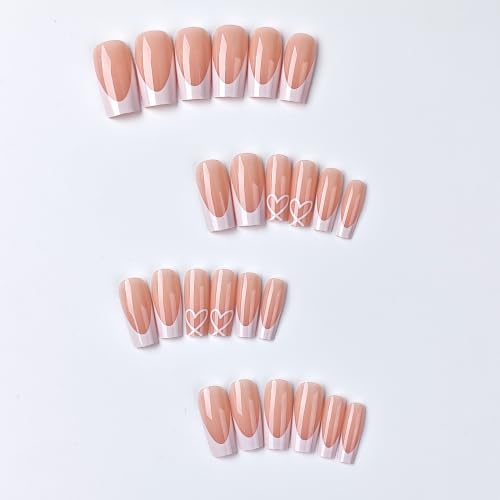 CTTHNBD White French Tip Press on Nails, Medium Square Fake Nails