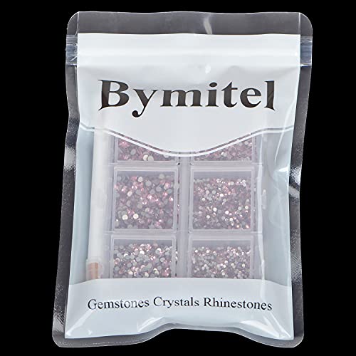 Bymitel 7200 Pieces 6 Mixed Sizes Glue Fix on Glass Rhinestones Round Crystal Gems Flatback for DIY Jewelry Making with one Picking Pen(6-Sizes 7200PCS, Lt. Rose) - color: Lt. Rose, size: 6-SIZES 7200PCS