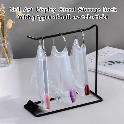 150 Pcs Nail Swatch Sticks with Ring & Nail Art Display Stand, Black Rack - color: Black Shelf 150pcs