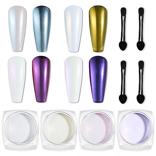 Beetles Pearl Chrome Nail Powder 4 Colors Metallic Mirror Effect - color: A - White-4