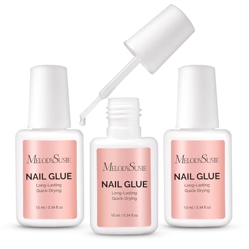 Melodysusie Super Strong Brush-On Nail Glue for Press On Nails, 10ml, 3PCS - size: 10ml*3